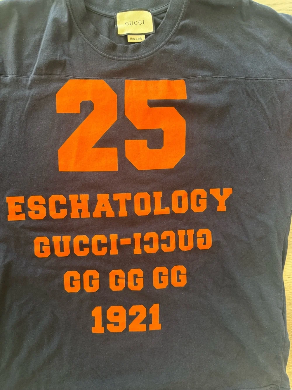 Gucci Navy and Orange '25 Eschatology' Short Sleeve Tee